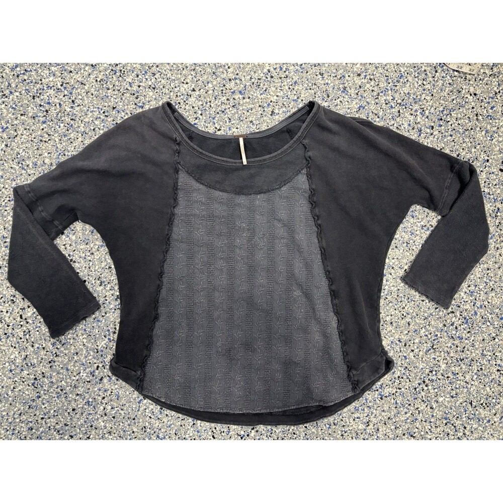Free People We The Free Dark Gray Wash Textured Long Sleeve Top Size Medium